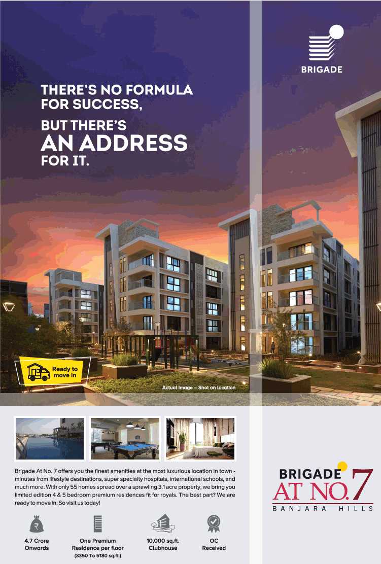 Reside in an address for success at Brigade at No 7 in yderabad